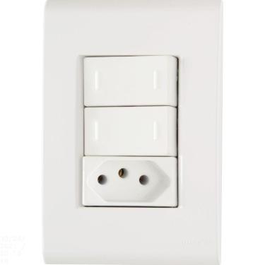 Imagem de Conjunto 4x2 com 2 Interruptores Paralelos 10 A 250 V e 1 Tomada 2P+T 10 A 250 V Tramontina Liz Branco Tramontina
