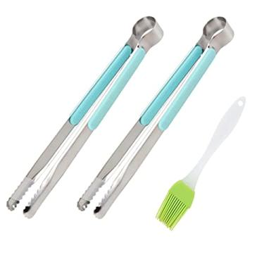 Imagem de 2 peças de utensílios de cozinha com pinças de churrasco para assar e assar alimentos de aço inoxidável Rely2016 com alça de plástico ABS de 22,86 cm