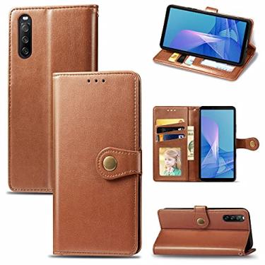 Imagem de HONGYAN Capa de telefone Para Sony Xperia 10 III Couro de Couro Sólido Caso de Telefone de Cores com Cordão e Frame De Fotos & Card Slot & Wallet & Função Capa protetora