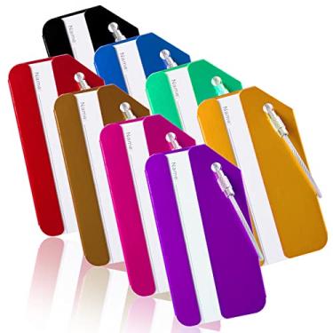 Imagem de Etiqueta de bagagem, etiquetas de bagagem para malas, etiquetas de bagagem de alumínio, 8 peças de etiquetas de bagagem, suporte de cartão de visita, etiqueta de bolsa de identificação de viagem de metal de alumínio para bagagem de viagem, identificador de bagagem (cor mista)