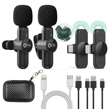 Imagem de QTREE intelligence Microfones de lapela sem fio para iPhone iPad Android, 2,4 GHz, 2 microfones com 2 receptores, Reverberação Plug-Play, Sincronização automática para Facebook, YouTube, TikTok