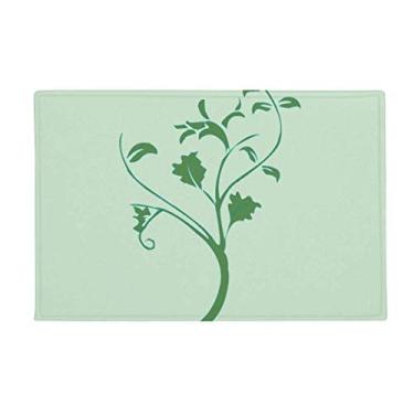 Imagem de DIYthinker Tapete para porta de banheiro com estampa de folhas verdes com galhos e flores antiderrapante