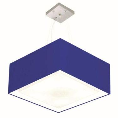Imagem de Lustre Pendente Duplo Quadrado Cúpula Tecido 30/70x50, Vivare Iluminação, Pendente4128 AE, Azul Marinho, Grande