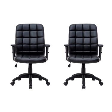 Imagem de Conjunto com 2 Cadeiras de Escritório Diretor Giratórias Fitz com Braços Ajustáveis Preto