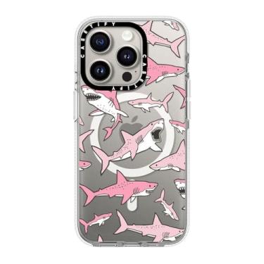Imagem de CASETiFY Capa transparente para iPhone 15 Pro [não amarela/proteção contra quedas de 2 metros/compatível com Magsafe] - impressões de animais - tubarões rosa - transparente