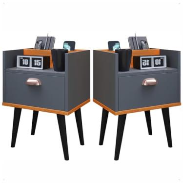 Imagem de Kit 2 Mesa De Cabeceira Retro 1 Gaveta Mesinha Quarto Milena - Cinza Cinamomo
