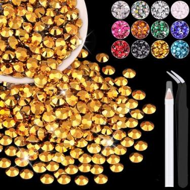 Imagem de 1200 peças de strass de resina de 6 mm a granel (ouro cobre), cristais de fundo plano deslumbrantes para artesanato DIY decoração de unhas, pingentes de pedras preciosas para sapatos de copo, roupas