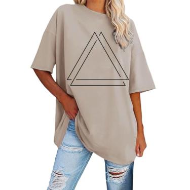 Imagem de 2024 Camisetas femininas modernas de verão grandes e engraçadas, casuais, folgadas, túnicas para festas, Caqui, XXG