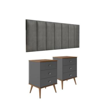 Imagem de Conjunto Cabeceira Cama Queen 1,60 m, 2 Criados-Mudos, Quarto, Onix/Freijo