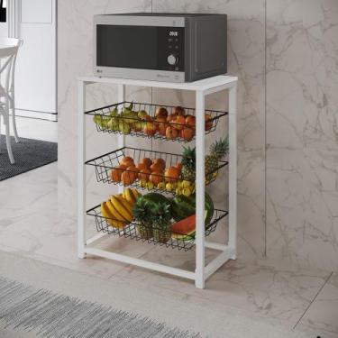 Imagem de Fruteira com Suporte para Micro-ondas Barcelona Aço Branco Cesto Preto