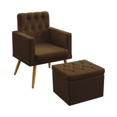 Imagem de Poltrona Vega Com Rodapé E Capitonê Com Puff Quasar Sued Marrom Aradec