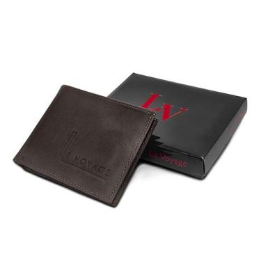 Imagem de Carteira Slim Masculina Couro Le Voyage Rústico CNH Cartões, Marrom es