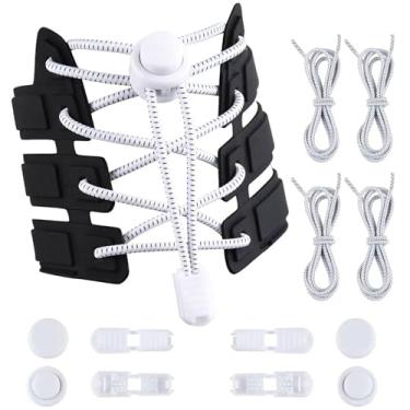 Imagem de TSBSHum 2 pares de cadarços sem amarração, cadarços elásticos para adultos e crianças, adequado para tênis, sapatos modernos e botas, Branco