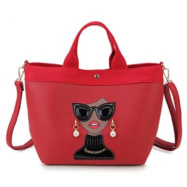 Imagem de ENJOININ Bolsa feminina Funky feminina casual para compras com alça superior, bolsa de ombro de couro sintético, Vermelho B