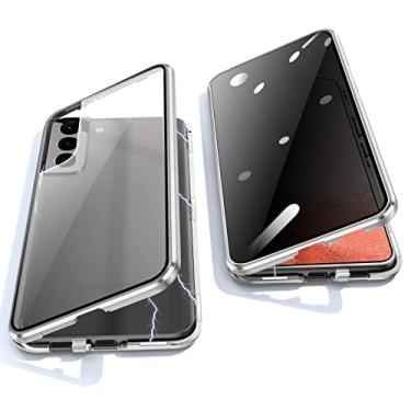 Imagem de Jonwelsy Capa antiespião para Samsung Galaxy S22 Plus, capa de vidro temperado com privacidade frontal e traseira de 360 graus, tela antiespião, amortecedor de metal com adsorção magnética para