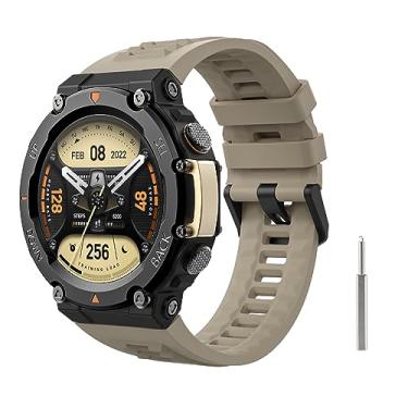 Imagem de MoKo Pulseira de relógio compatível com smartwatch Amazfit T-Rex 2 GPS para ambientes externos, pulseira esportiva de substituição de silicone macio com chave de fenda de metal, cinza rocha