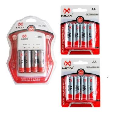 Imagem de Kit 12 Pilhas AA Recarregaveis + Carregador De Pilhas e Bateria 9V Biv