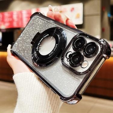 Imagem de Capa transparente com suporte magnético de luxo com glitter para Xiaomi Mi 13T 13 14 Ultra 12T Poco X6 Pro F6, capa macia, G preta, para mi 12t pro