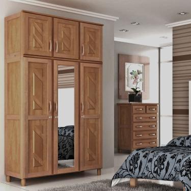 Imagem de Conjunto de Quarto Grécia: Guarda-Roupa 6 Portas Maleiro Cômoda 6 Gavetas Madeira Pinus  Imbuia - Cavazotto