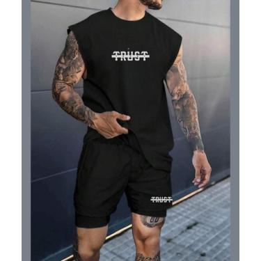 Imagem de Conjunto Regata Oversized Masculina  Bermuda Tactel Academia Paris Cam