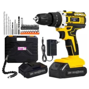 Imagem de Furadeira e Parafusadeira de Impacto Sem Fio 21V com LED, 2 Baterias Recarregáveis Bivolt e 32 Acessórios - Maleta Completa para Uso Profissional e Doméstico