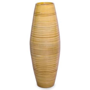 Imagem de Uniquewise Vaso de flor cilíndrico de bambu de 43 cm, peça de decoração moderna para flores secas de grama dos pampas e outros enchimentos. Peça central ideal para mesa e chão ou destaque para lareira