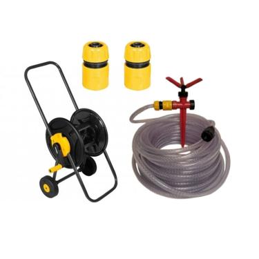 Imagem de Suporte Enrolador c/Rodas + Mangueira 20m Vonder + Irrigador