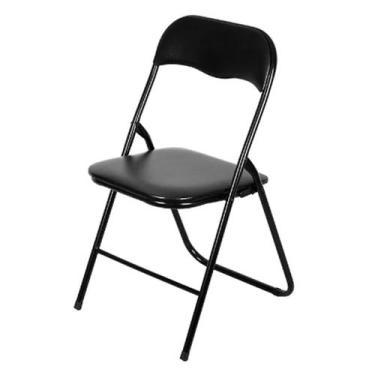 Imagem de Cadeira Dobravel Assento E Encosto Acolchoado De Aço Preta Para Sala D