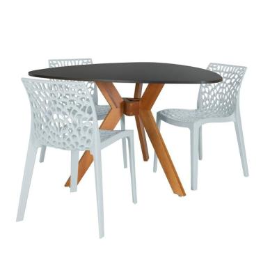 Imagem de Conjunto Mesa De Jantar Orgânica Nina 120cm Preta Com 3 Cadeiras Gruvyer - Cinza