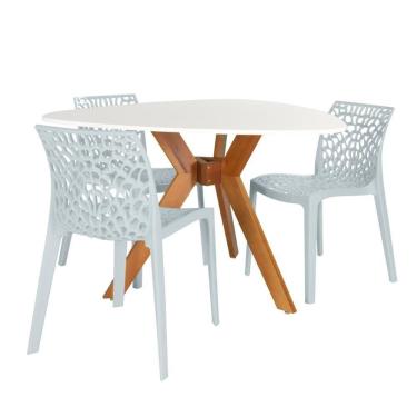 Imagem de Conjunto Mesa De Jantar Orgânica Nina 120cm Branca Com 3 Cadeiras Gruvyer - Cinza
