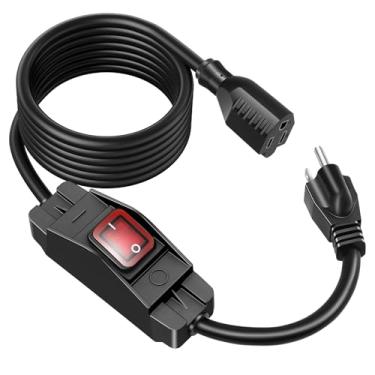 Imagem de XINYIELE Cabo De Extensão Externo Com Interruptor Liga/Desliga À Prova D'Água, Plugue 3 Pinos Aterrado 15 A 125 V, Curto-Circuito 1875 W Para Iluminação Alta Resistência, Sjtw 14/3 Preto, Controle E