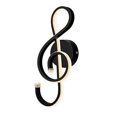 Imagem de Kawell Luminária De Parede Interna Led 22W, Arandela Moderna, Lâmpada Criativa, Símbolo Musical, Decoração Artística Para Quarto, Sala Estar, Café, Lounge, Escadas, Corredor, Preta, 3000K