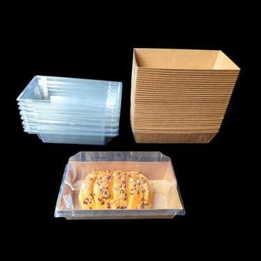 Imagem de Honkenda Caixas Retangulares Descartáveis Para Charcutaria Com Tampas Transparentes, De Papel Kraft À Prova Óleo Sanduíches, Sobremesas E Doces, Recipientes Viagem Biscoitos, Massas Fatias Bolo (Mar