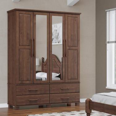 Imagem de Guarda Roupa Bipartido 4 Portas Madeira Maciça Naipe 4 Gavetas Café - 