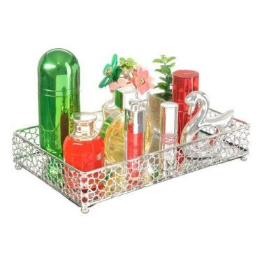 Imagem de Bandeja Decorativa Com Espelho Para Cosméticos Banheiro Lavabo - PGB, 