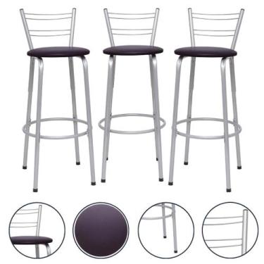 Imagem de Banquetas Cadeiras Bancos Alto 70cm 3 Unidades Premium Para Cozinha Ba