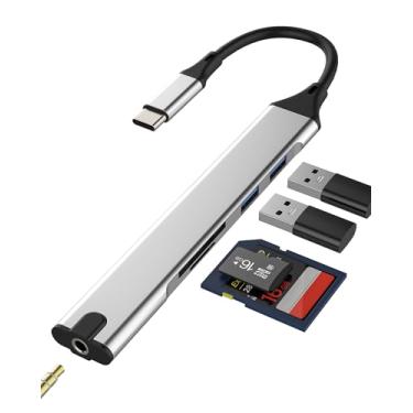 Imagem de USB C HUB para Apple (5 em 1) adaptador OTG 3.0 tipo C, leitor de cartão SD, divisor de fone de ouvido de 3,5 mm, para iPhone 16 15, estação de ancoragem USB A, MacBook, câmera, memória TF, laptop