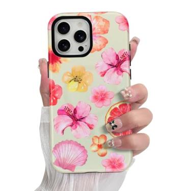 Imagem de SOKAD Capa de telefone magnética hibisco concha para iPhone 15 Pro, linda estampa floral de verão compatível com Magsafe Matte Capa protetora com protetor de tela para meninas e mulheres