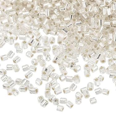 Imagem de Edinstry Miçangas de cornetim de vidro, minitubo, contas soltas, contas espaçadoras de sementes de vidro para pulseira e colar, suprimentos de fabricação de joias, kit a granel prata 1,5 x 1,5 mm