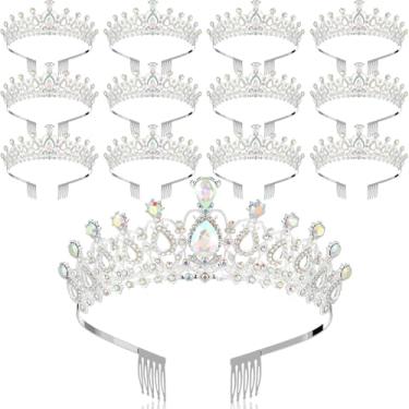 Imagem de Loetere 12 peças de tiara de cristal e coroa de princesa com pente coroa de strass, tiara feminina para meninas, acessórios de cabelo rainha para festa de aniversário, casamento, formatura, Halloween