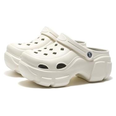 Imagem de Solaud Tamancos Plataforma Femininos, Sandálias Altas, Clássicas, Confortáveis, Slip-On, Plataforma, Branco, Jardim