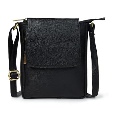 Imagem de ADYAN Bolsa carteiro transversal de couro genuíno para homens e mulheres bolsas de ombro com alças ajustáveis (17,8 x 21,6 x 3,8 cm), Preto, 7x8.5x1.5 inch