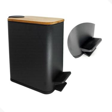 Imagem de Lixeira Styllus 5L Slim Com Pedal E Tampa De Bambu - Preto
