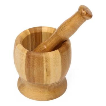 Imagem de Pilão E Socador De Bambu Amassador De Alho Macerador