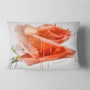 Imagem de Designart Pintura de Rosa Vermelha com Salpicos Florais, Sala de Estar, Sofá, Almofada de Alta Qualidade + Capa de Almofada Impressa em ambos os lados 30,5 x 50,8 cm