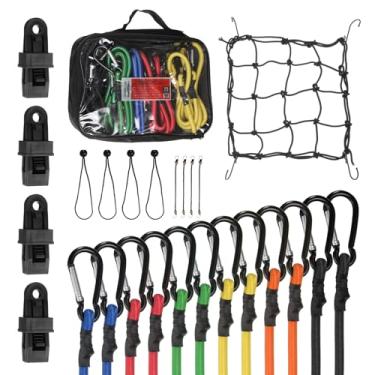 Imagem de HARFINGTON 24 cabos elásticos com ganchos de 45,7 cm, 66 cm, 83,8 cm, 83,8 cm, 119,4 cm, 152 cm cada | (4) clipes de lona, (4) elásticos esféricos, (4) mini cordões elásticos de borracha, tiras de