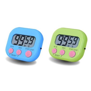 Imagem de Temporizador digital de cozinha, temporizador eletrônico BESTWYA com função de contagem de tela LCD transparente para cima e para baixo, 3 botões grandes para ligar/desligar (2, azul e verde)
