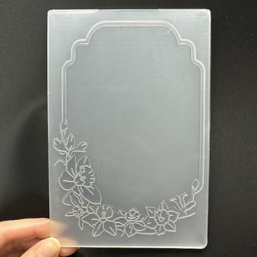 Imagem de Modelo de pasta em relevo de plástico 3D, textura de borda de flor, tamanho A6 para fazer cartões, faça você mesmo, scrapbook, papel, artesanato, artesanato, scrapbook, artes, decoração