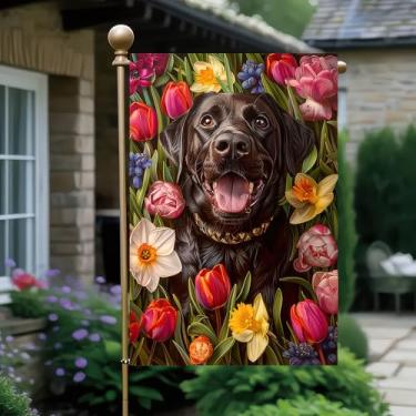 Imagem de BlissYard Bandeira patriótica de jardim, buldogue de 30 x 45 cm em caminhão vintage vermelho com girassóis e bandeira dos EUA bandeira dupla face para varanda gramado 4 de julho, decoração ao ar livre