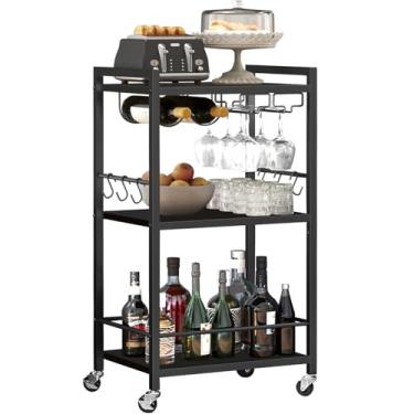Imagem de TUTOTAK Carrinho de bar, carrinho de serviço de bar doméstico, carrinho de micro-ondas, carrinho de bebidas, prateleira móvel de cozinha com rack de vinho e suporte de vidro, carrinho de bebidas